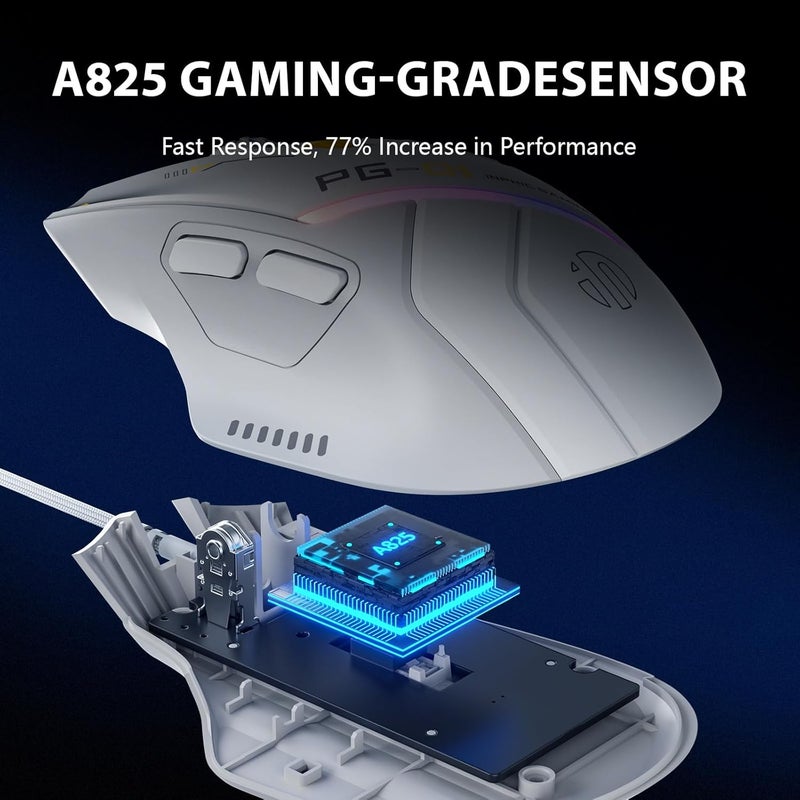 inphic PG1 Wired Computer Gaming Mouse Ergonomic, 12800 DPI High-Precision, 6 Programmable Buttons, RGB Backlit for Gaming - White Gray - Image 2